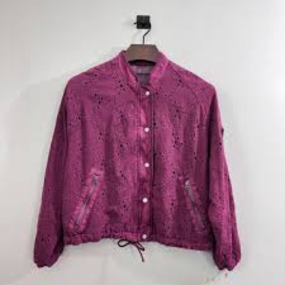 Free People Daisy Jane Eyelet Lace Bomber Jacket Small Berry Garment Dye